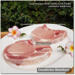 Pork CHOP SKIN OFF CLUB STEAK (less/no tenderloin) 3/4" 2cm frozen Local Premium (price/pack 500g 2pcs)